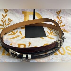 Men's Italian CalfSkin Leather Size 46 Brown and Black Leather Belts( Set of 2)